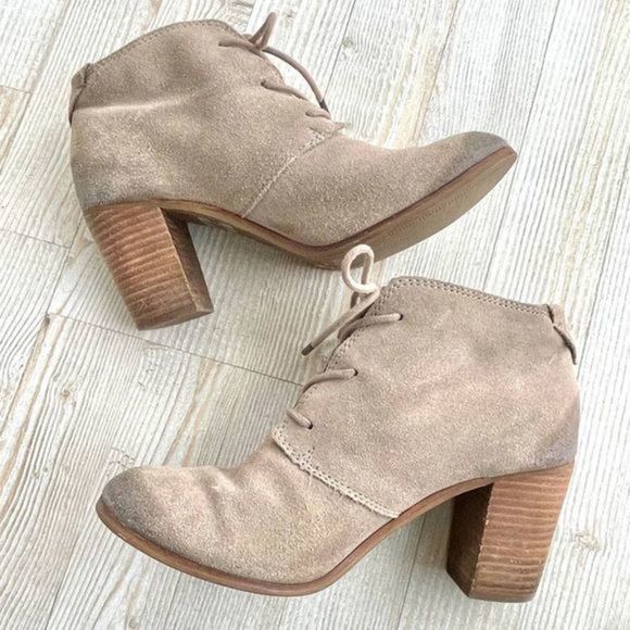 Toms Lunata Burnished Suede Lace Up Ankle Boots | Desert Taupe Size 8.5 - Picture 2 of 7